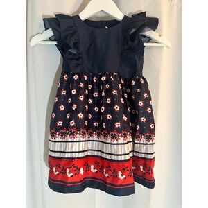 Janie and Jack Floral Ruffle Sleeves Party Dress Size 3‎ Red White Blue